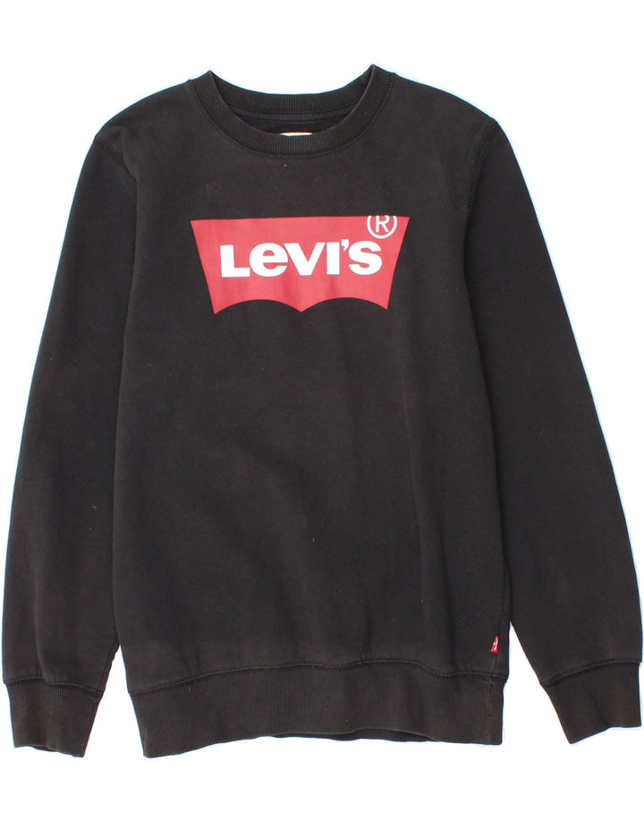 LEVI'S Boys Graphic Sweatshirt Jumper 15-16 Years Black Cotton Vintage Levi's and Second-Hand Levi's from Messina Hembry 