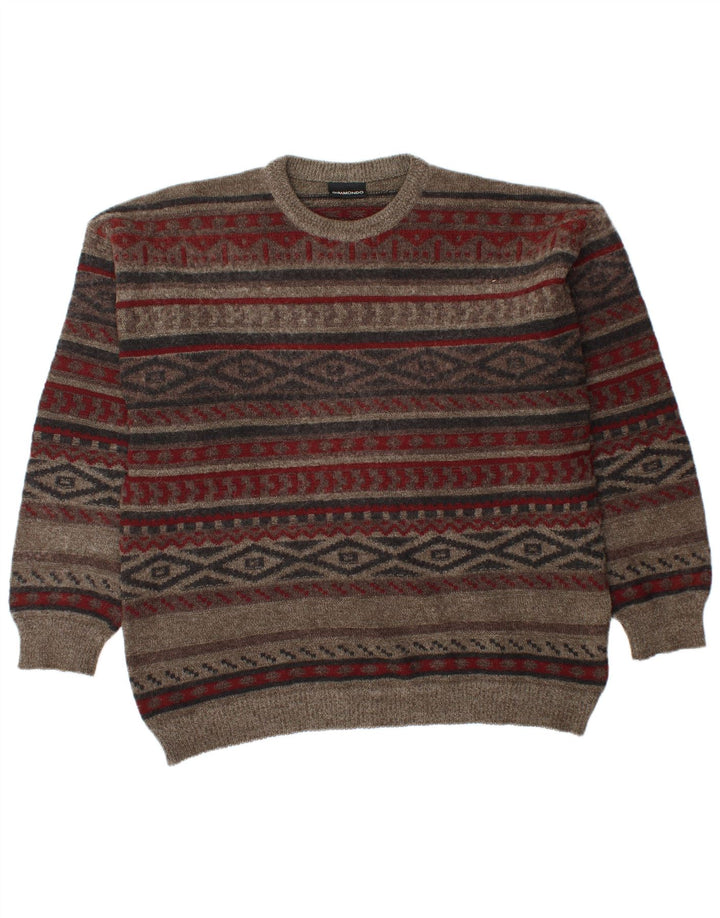 Maglione maglione girocollo da uomo Giramondo grande poliacrilico geometrico marrone