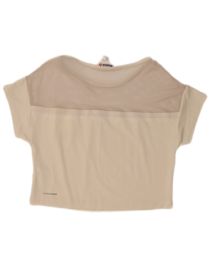 T-shirt corta da donna Reebok Top UK 10 piccola bianca in poliestere