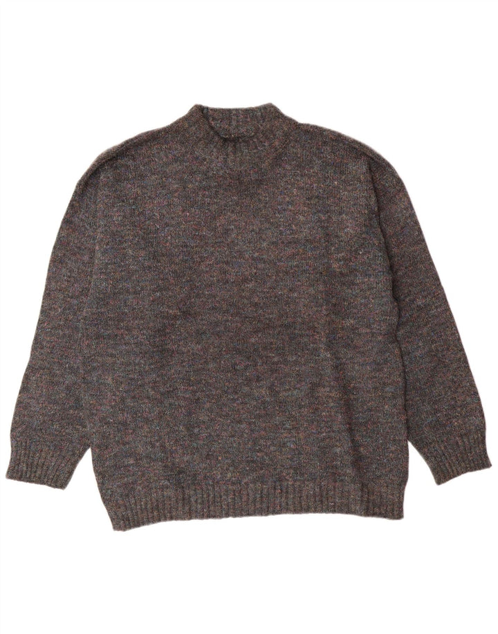 Maglione vintage da uomo con collo dolcevita, grande classico in lana screziata grigia