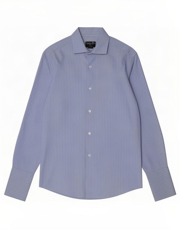 Camicia da uomo Christian Dior taglia 39 cotone gessato blu medio
