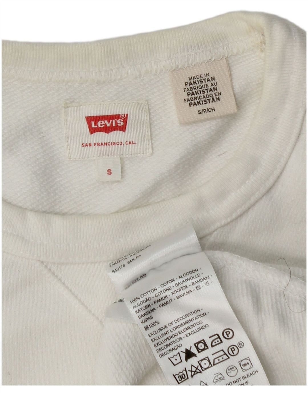 Levi's Uomo Felpa Maglione Piccolo Cotone Bianco