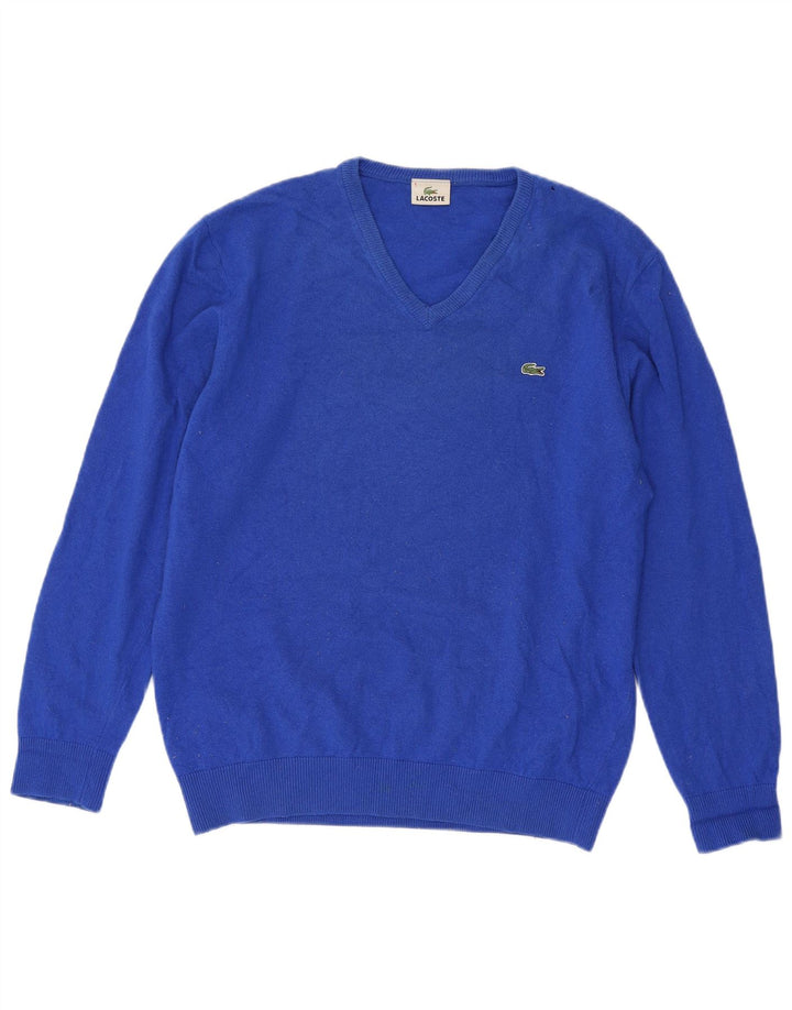 Maglione maglione da uomo con scollo a V Lacoste taglia 6 XL lana vergine blu