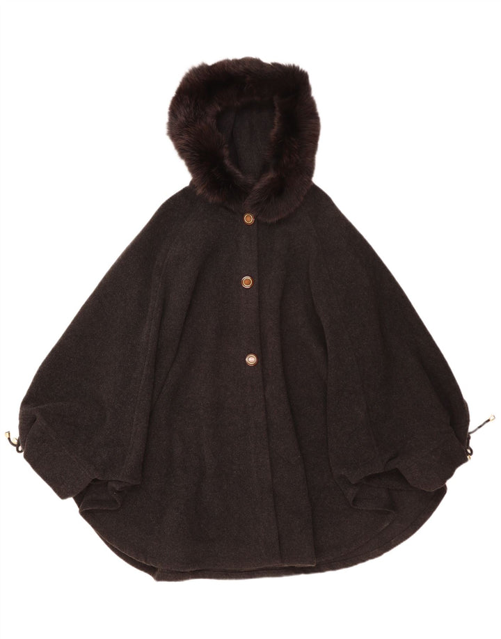 Mantella vintage da donna con cappuccio, taglia unica, in lana grigia