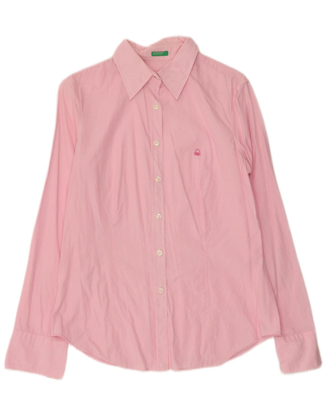 Camicia Benetton Donna UK 12 Gessato Rosa Medio