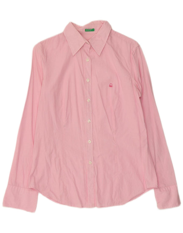 Camicia Benetton Donna UK 12 Gessato Rosa Medio