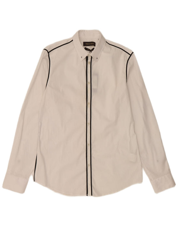 Camicia Trussardi Uomo Taglia 40 Cotone Rigato Medio Bianco
