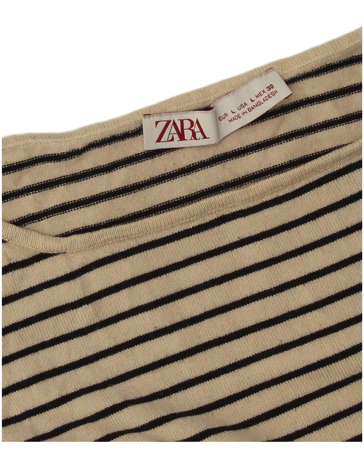 Maglione Zara da donna con scollo a barchetta in viscosa a righe beige grandi