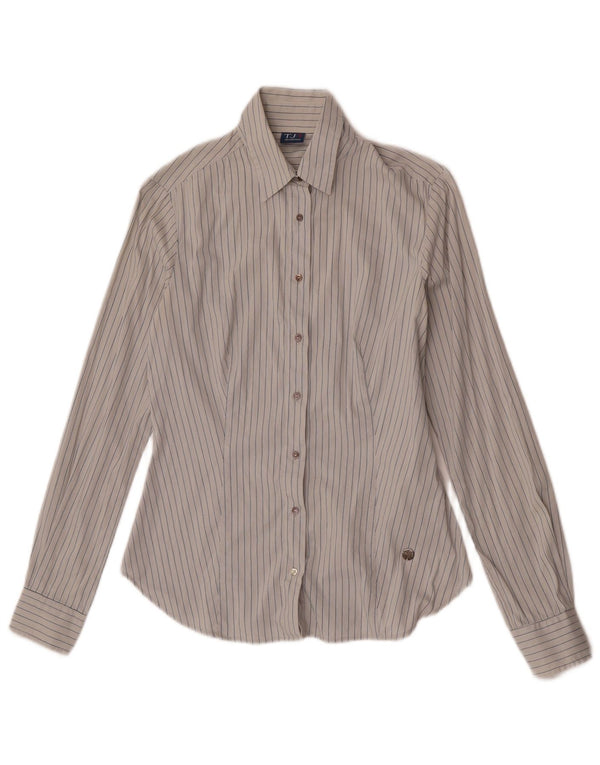 Camicia Donna Trussardi Jeans UK 10 Small Grigio Gessato Cotone