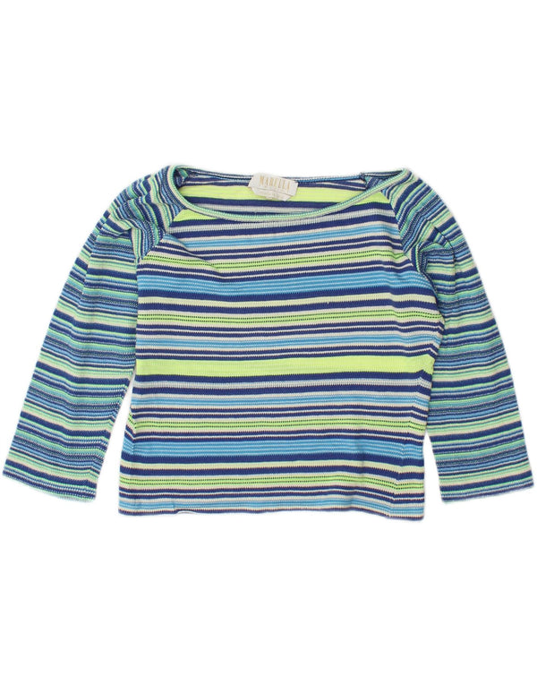 MARELLA Womens Crop Top 3/4 Sleeve UK 14 Large Multicoloured Striped