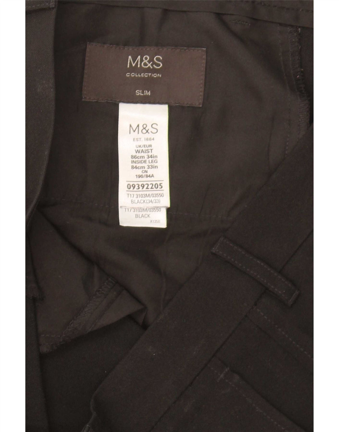 Pantaloni chino slim da uomo Marks & Spencer W34 L33 poliestere nero