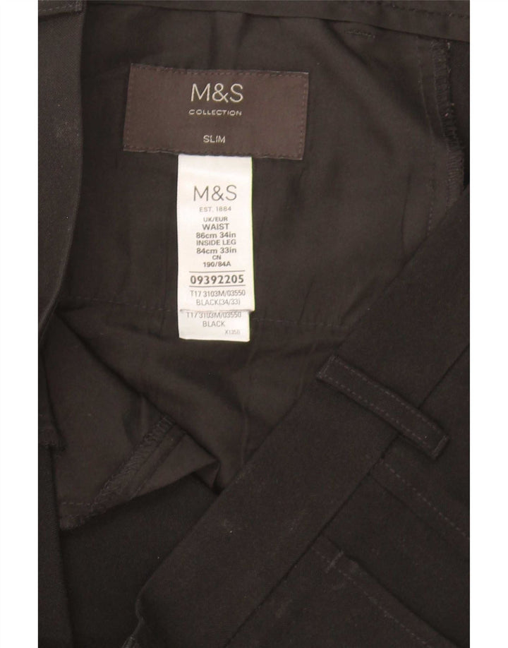 Pantaloni chino slim da uomo Marks & Spencer W34 L33 poliestere nero