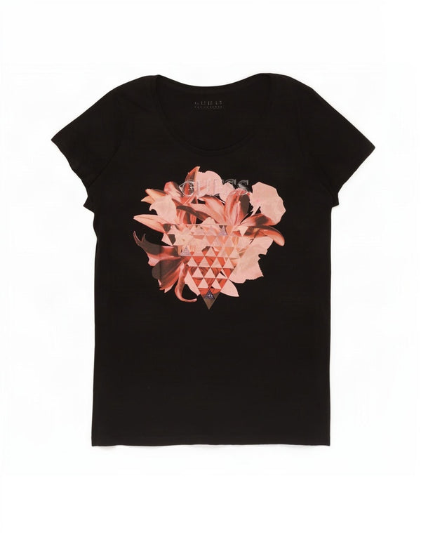 Guess T-shirt grafica da donna Top UK 14 Large in cotone nero