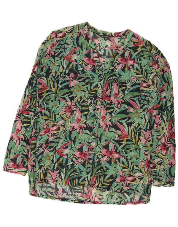 Laura Ashley Camicia da donna Camicetta UK 14 Grande cotone floreale verde