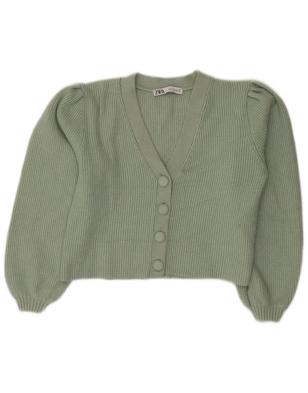 Zara Womens Crop Cardigan Sweater UK 10 Small Green Viscose