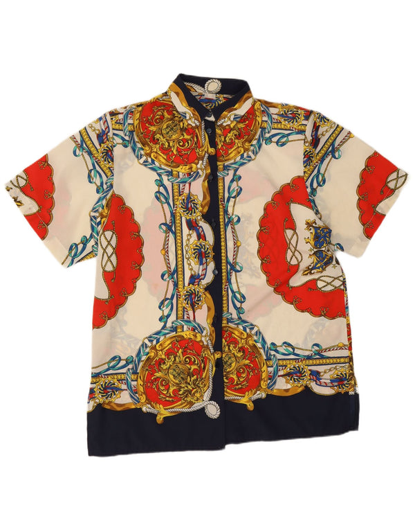 Camicetta camicia vintage da donna con motivo astratto UK 16 grande multicolore