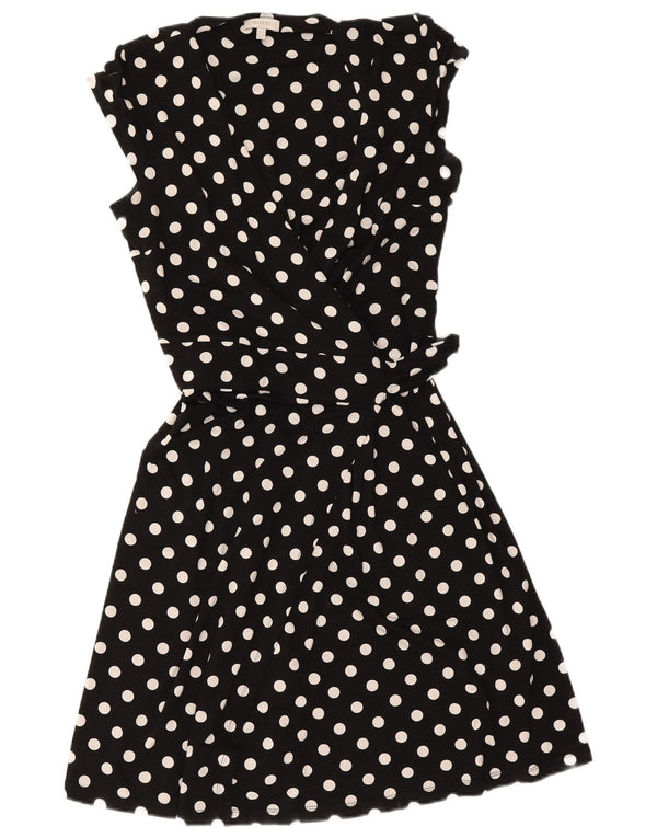 Abito a portafoglio senza maniche da donna Hobbs UK 10 piccolo viscosa nera a pois