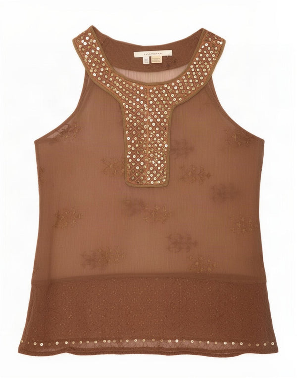 Camicetta senza maniche da donna Zara UK 14 Rayon floreale marrone grande