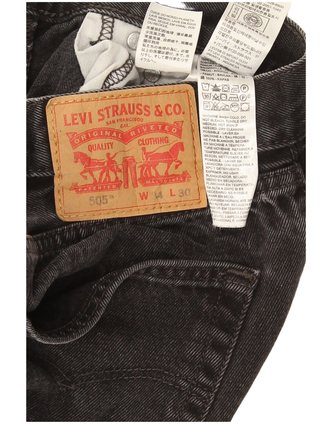 Levi's Uomo 505 Jeans dritti W34 L30 Cotone Nero