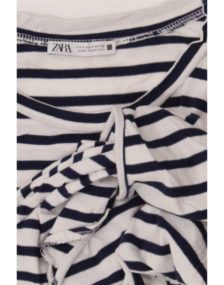 Zara, camicetta corta da donna con allacciatura sul davanti, taglia UK 10, piccola, a righe blu navy