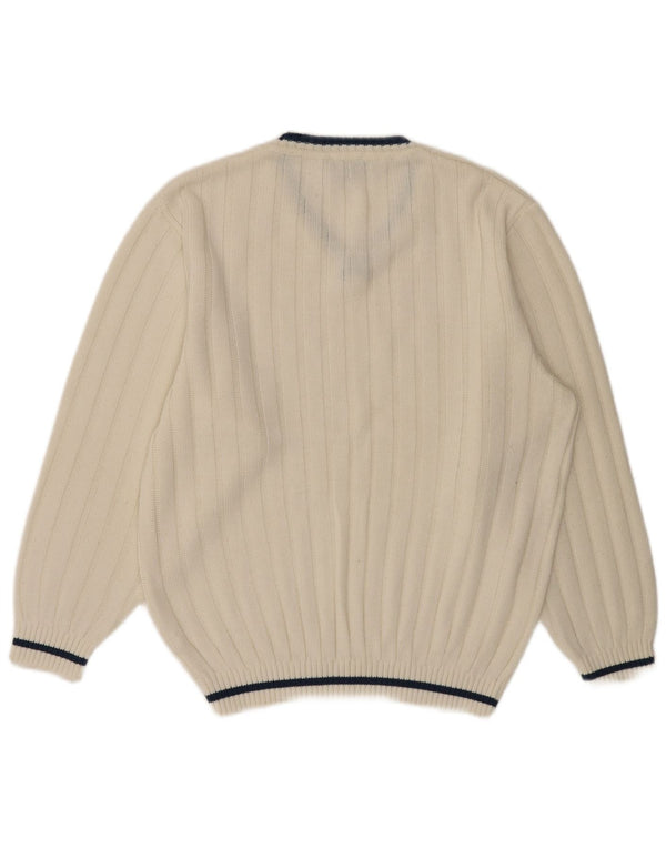 Maglione da uomo con scollo a V VINTAGE UK 40/42 Poliacrilico bianco medio