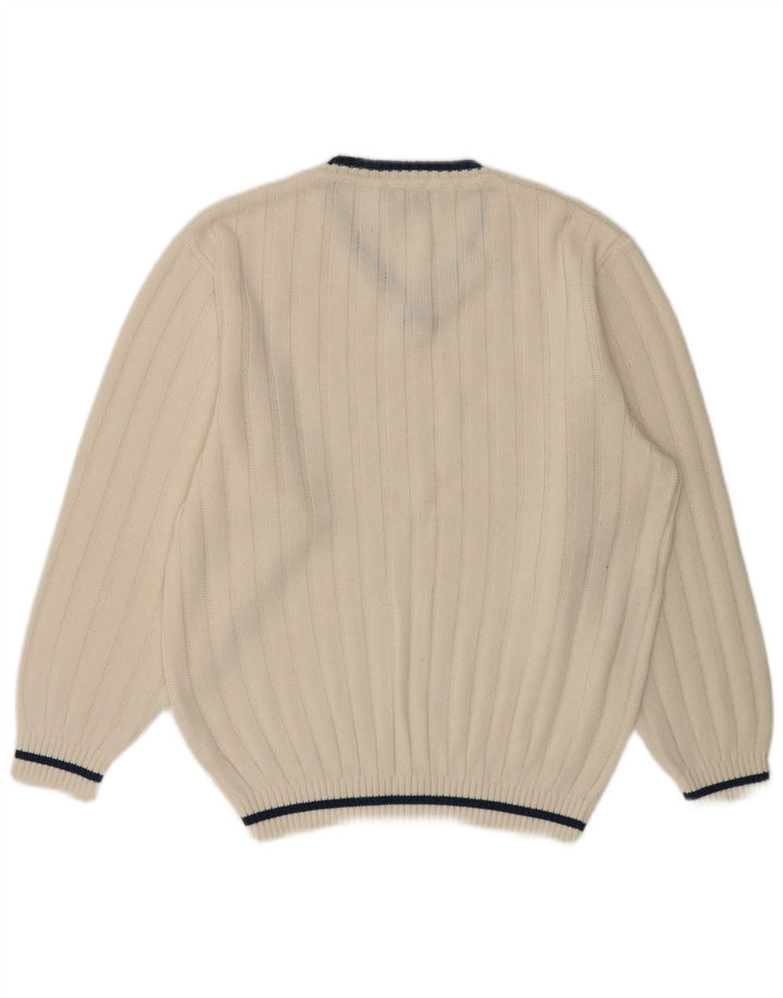 Maglione da uomo con scollo a V VINTAGE UK 40/42 Poliacrilico bianco medio