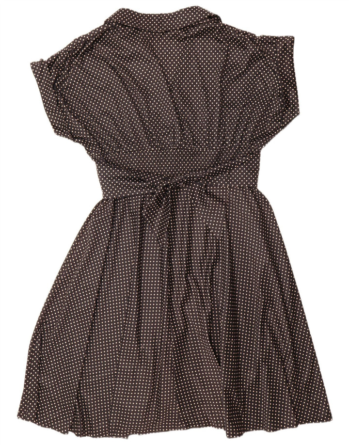 Abito a trapezio da donna vintage UK 18 XL Poliestere maculato nero