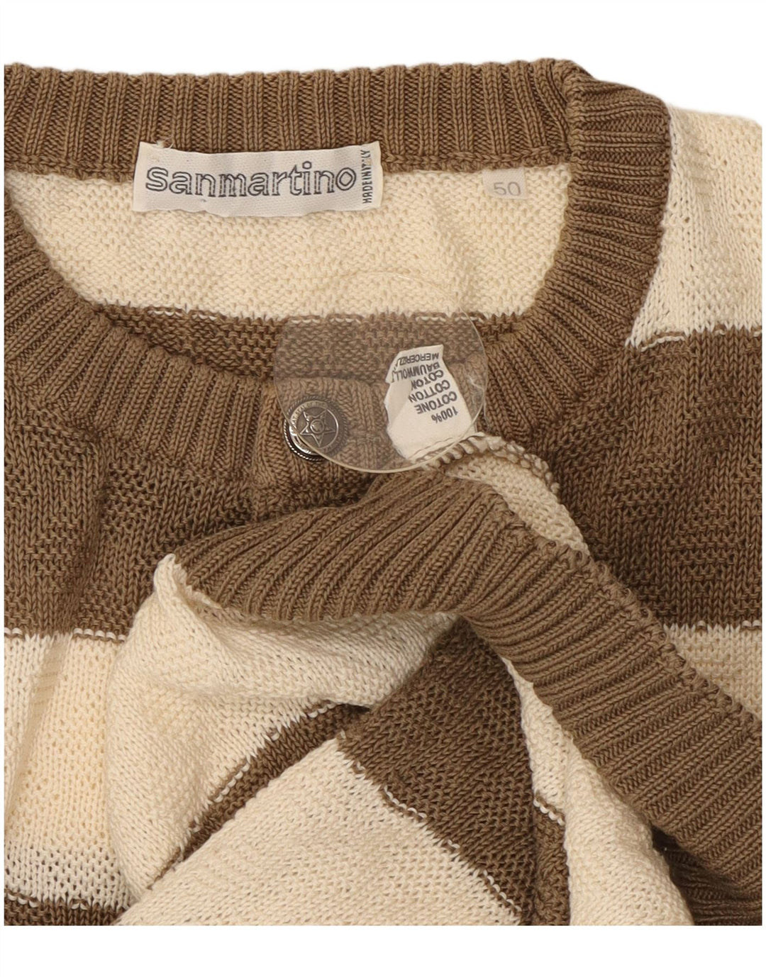 Maglione vintage da donna con collo a bottoni IT 50 Cotone a righe marrone medio