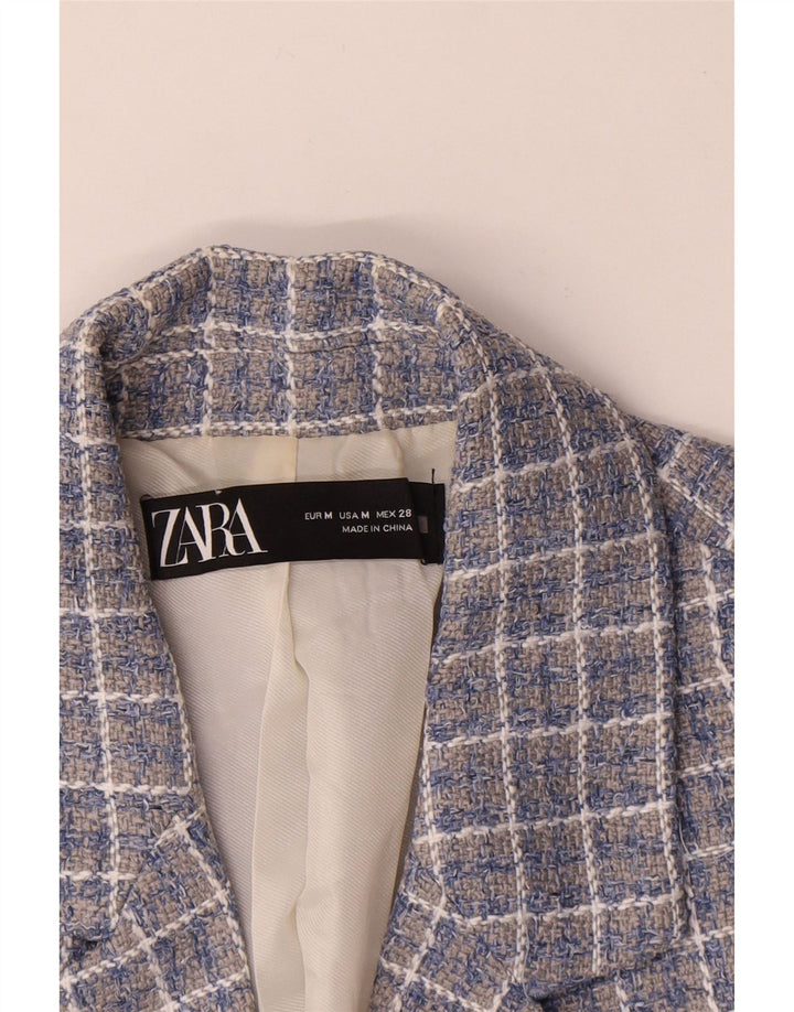 Giacca blazer doppiopetto corta da donna Zara UK 14 blu medio a quadri