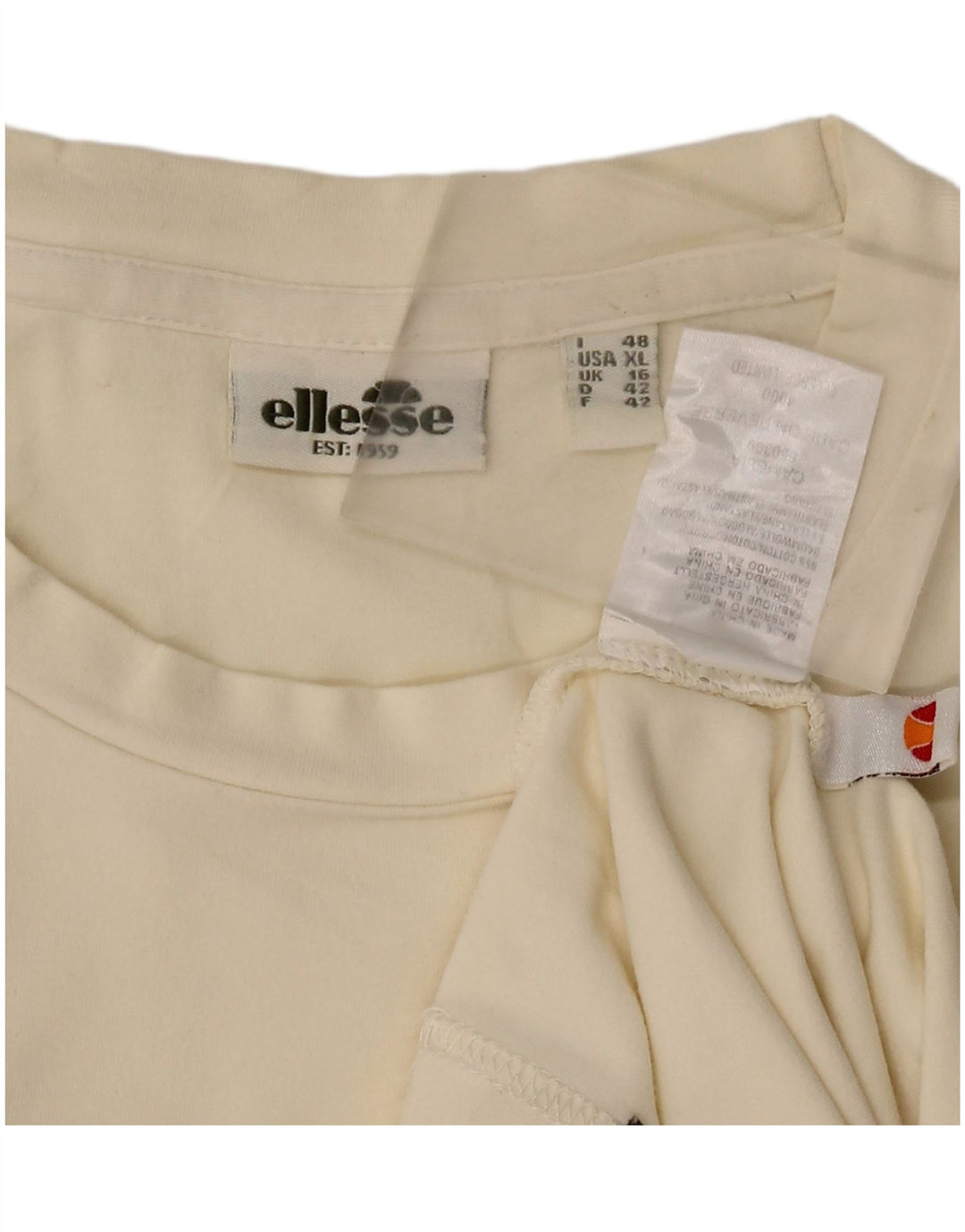 ELLESSE Top grafico da donna a maniche lunghe UK 16 Large in cotone bianco sporco