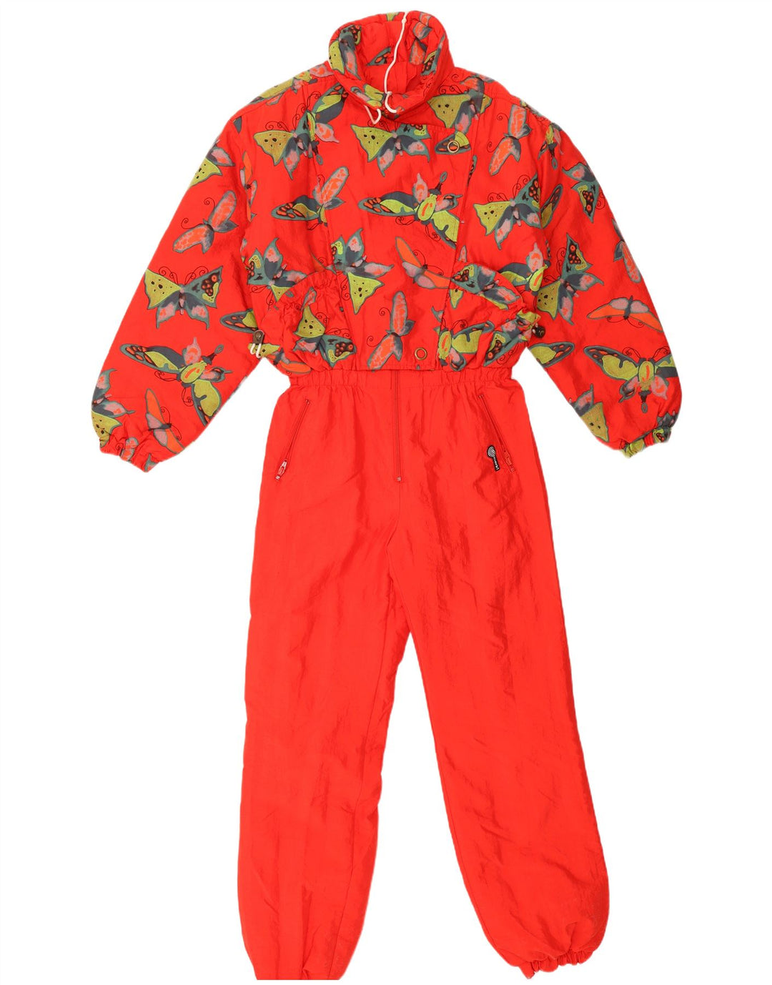 Tuta da sci vintage da donna con motivo astratto UK 14 Farfalla rossa media