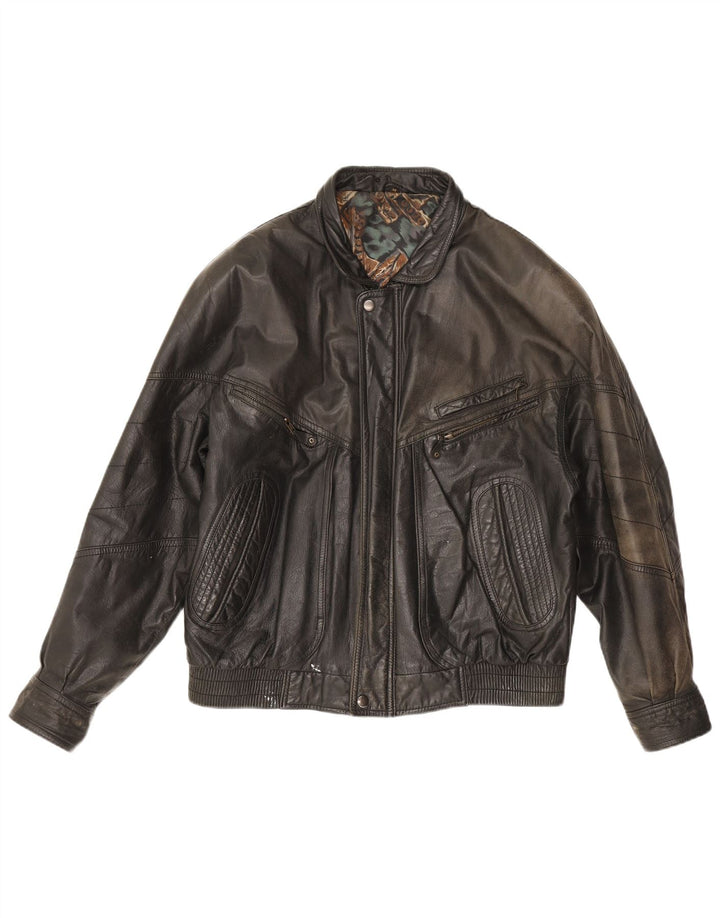 Giacca in pelle vintage da uomo IT 48 in pelle nera media