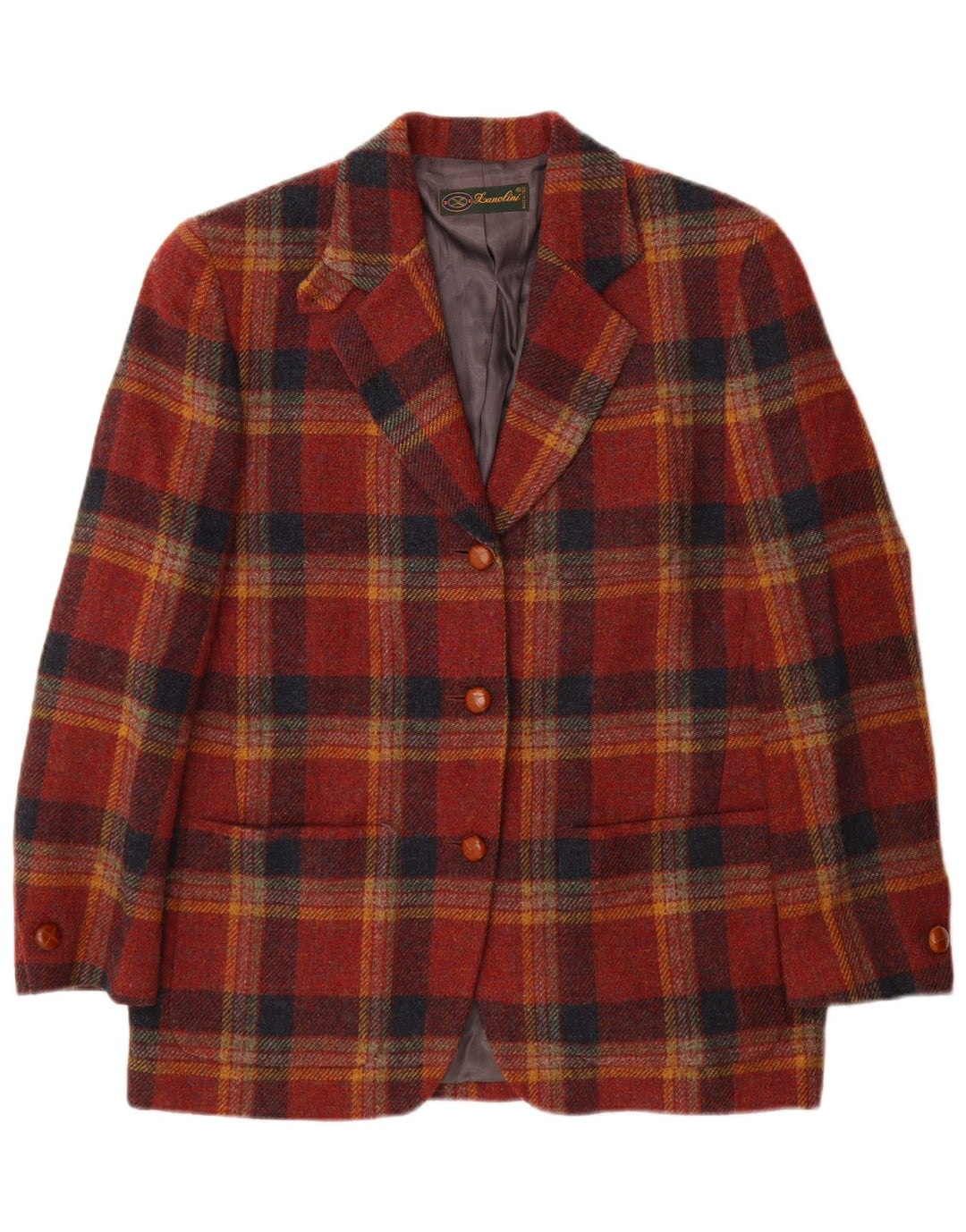 Giacca Blazer a 3 Bottoni da Donna Lanolini IT 42 Lana a quadri Marrone Medio