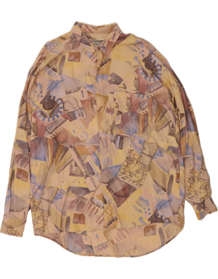KANTAROS Mens Abstract Pattern Shirt Large Beige Viscose Vintage Kantaros and Second-Hand Kantaros from Messina Hembry 