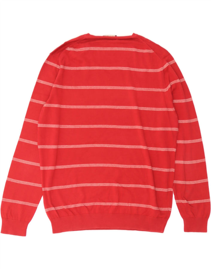 MASSIMO DUTTI Mens V-Neck Jumper Sweater Large Red Striped Cotton Vintage Massimo Dutti and Second-Hand Massimo Dutti from Messina Hembry 