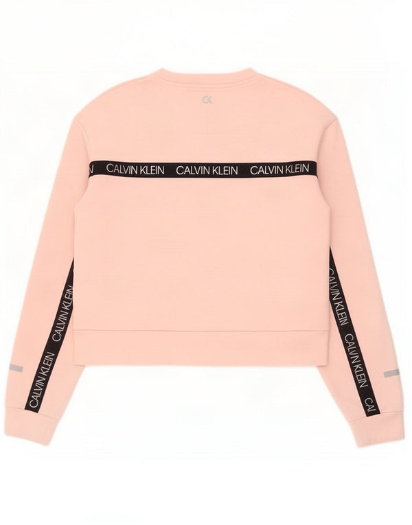 Calvin Klein Womens Graphic Sweatshirt Jumper UK 10 Small Pink Colourblock
