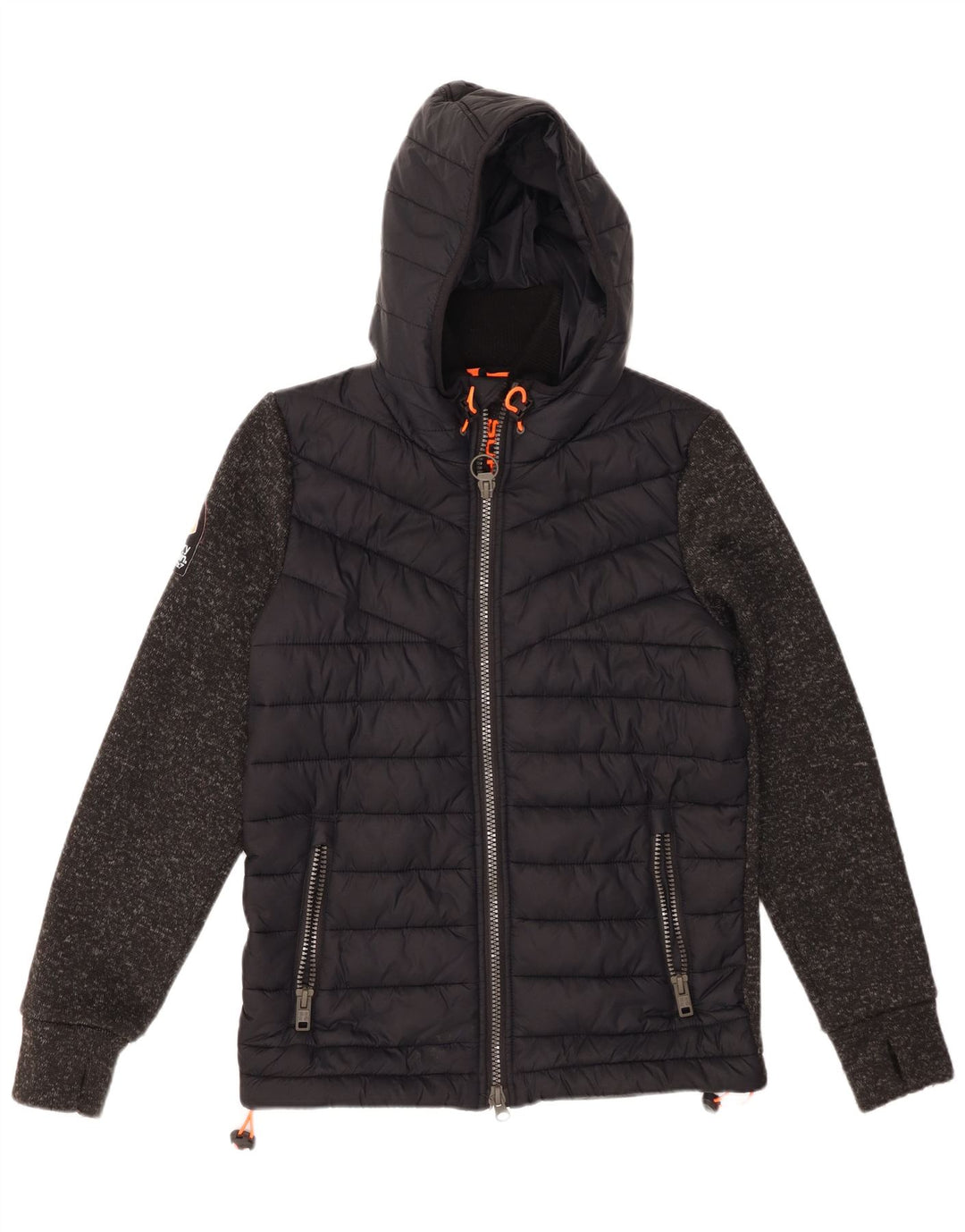Giacca imbottita con cappuccio da uomo SUPERDRY UK 38 Nylon color block medio nero