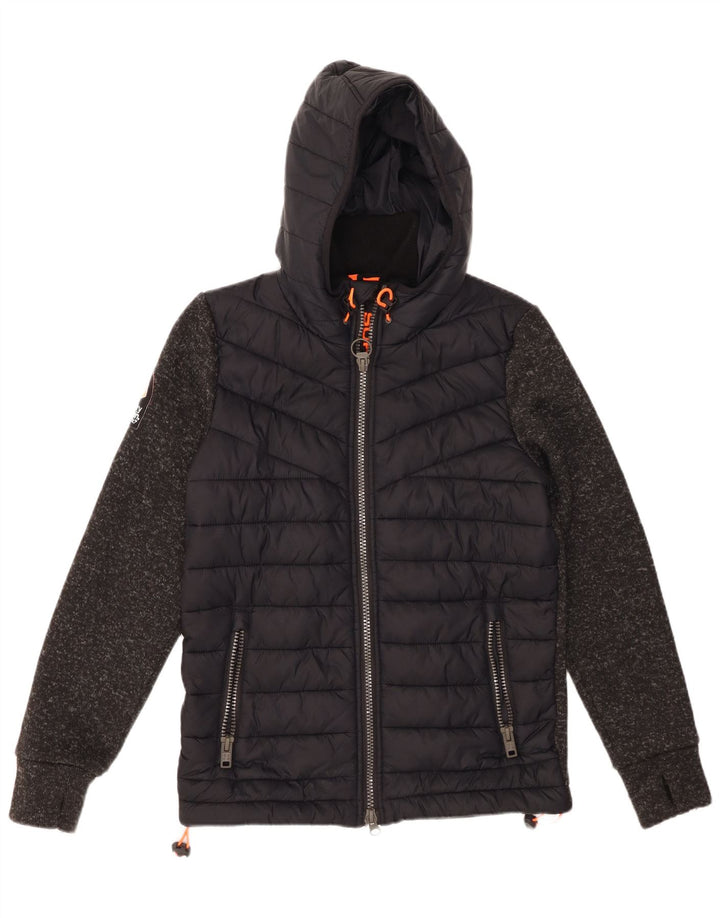 Giacca imbottita con cappuccio da uomo SUPERDRY UK 38 Nylon color block medio nero