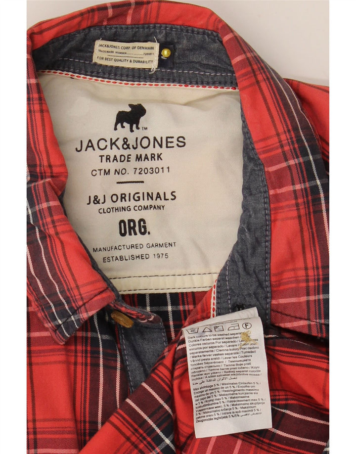 Camicia a maniche corte da uomo Jack & Jones in cotone a quadri rossi medi