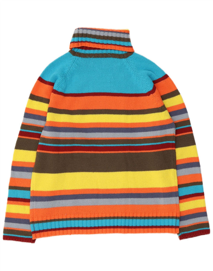 Maglione maglione vintage da donna con collo alto UK 16 grandi strisce multicolori