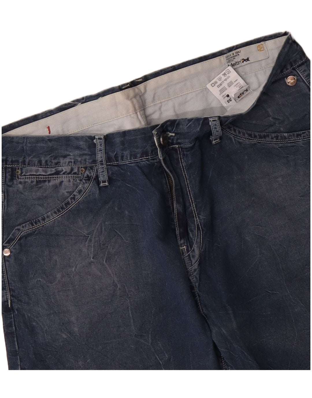 Pantaloncini di jeans da uomo Meltin' Pot W36 grandi in cotone blu