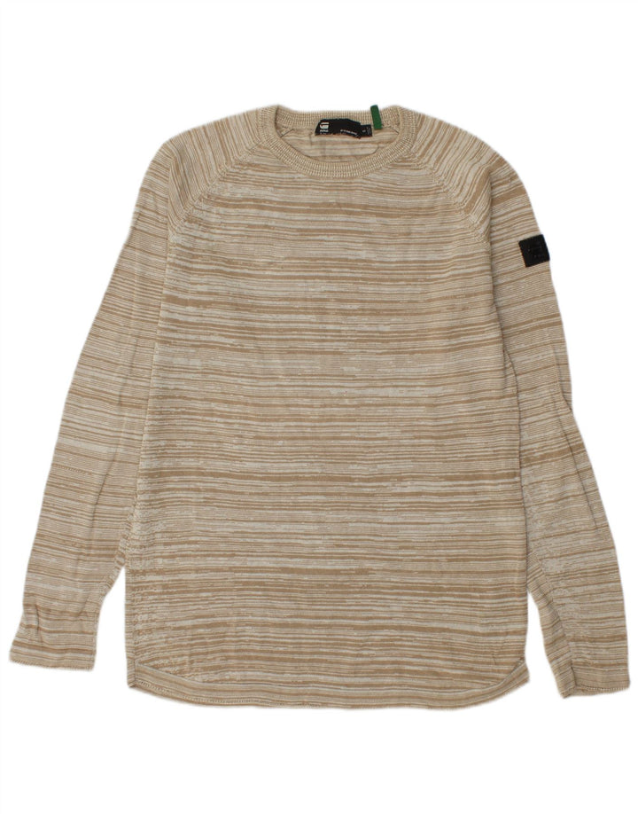 Maglione girocollo da uomo G-Star in cotone a righe piccole beige
