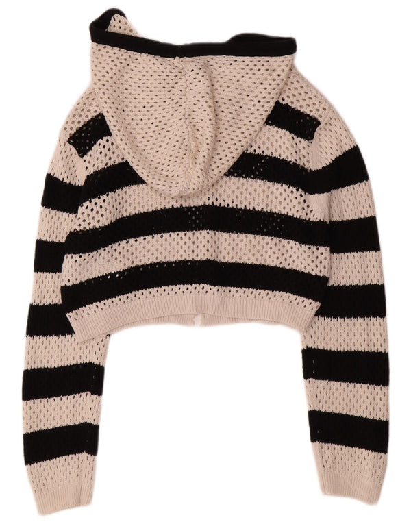 Maglione cardigan con cappuccio corto da donna Zara UK 14 grande cotone a righe bianche