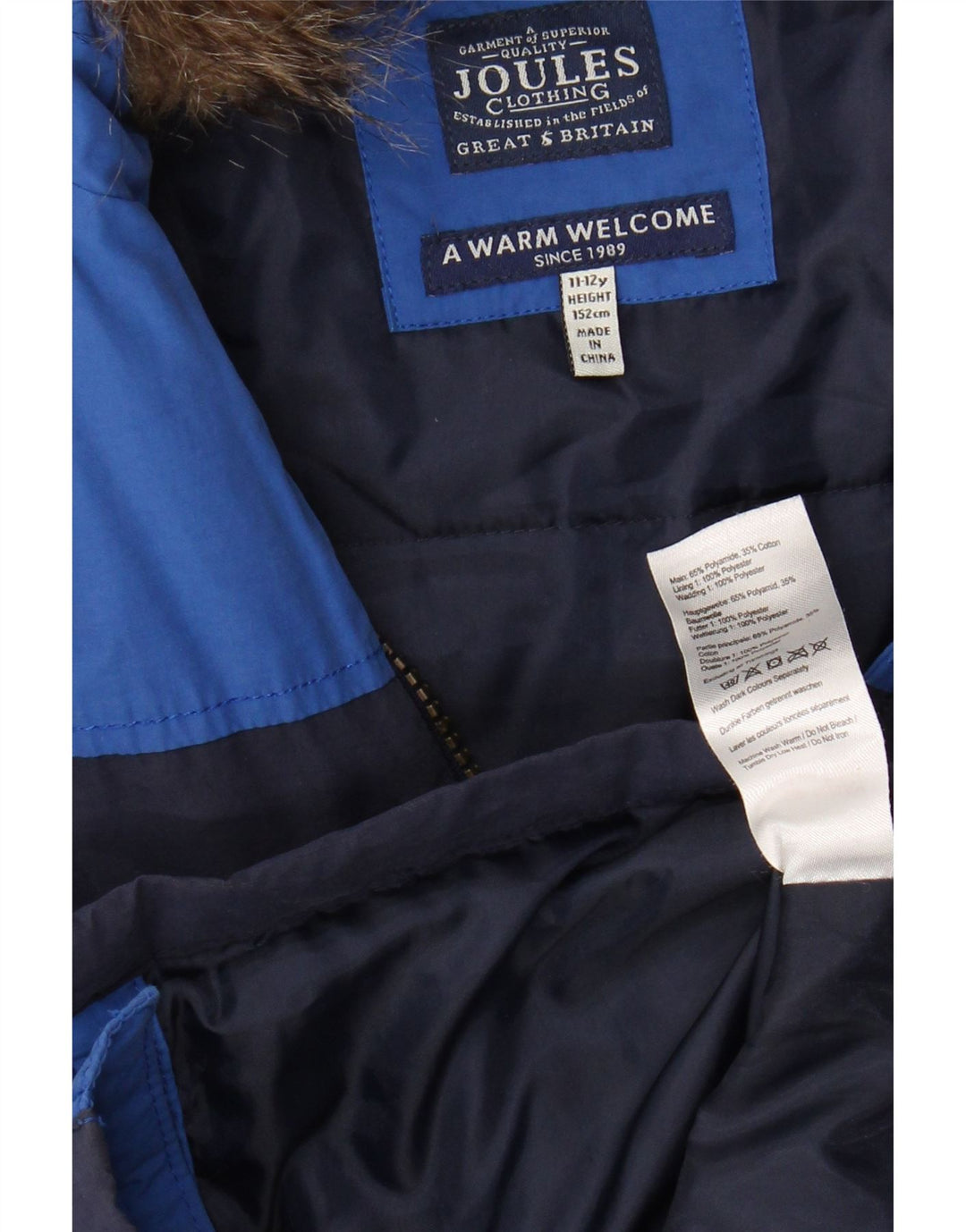 JOULES Boys Hooded Padded Jacket 11-12 Years Navy Blue Colourblock