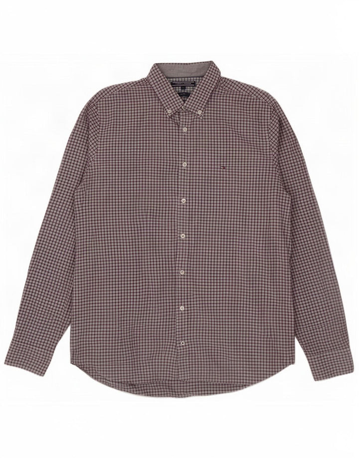 Camicia slim fit da uomo Tommy Hilfiger XL in cotone a quadri grigi