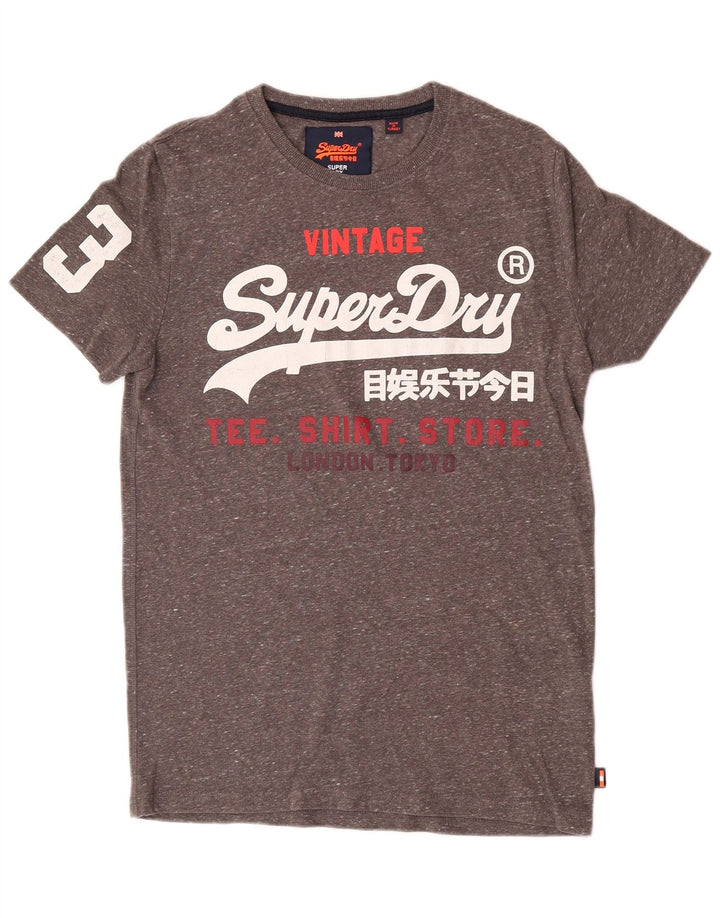 T-shirt grafica da uomo Superdry Top in cotone chiazzato grigio medio
