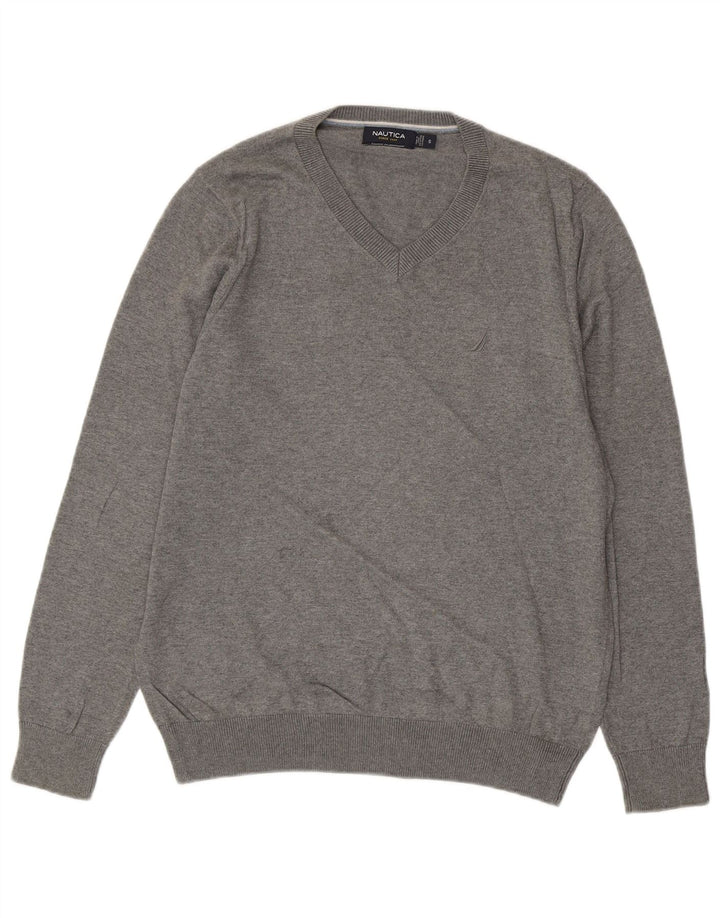 NAUTICA Maglione da uomo con scollo a V piccolo cotone grigio