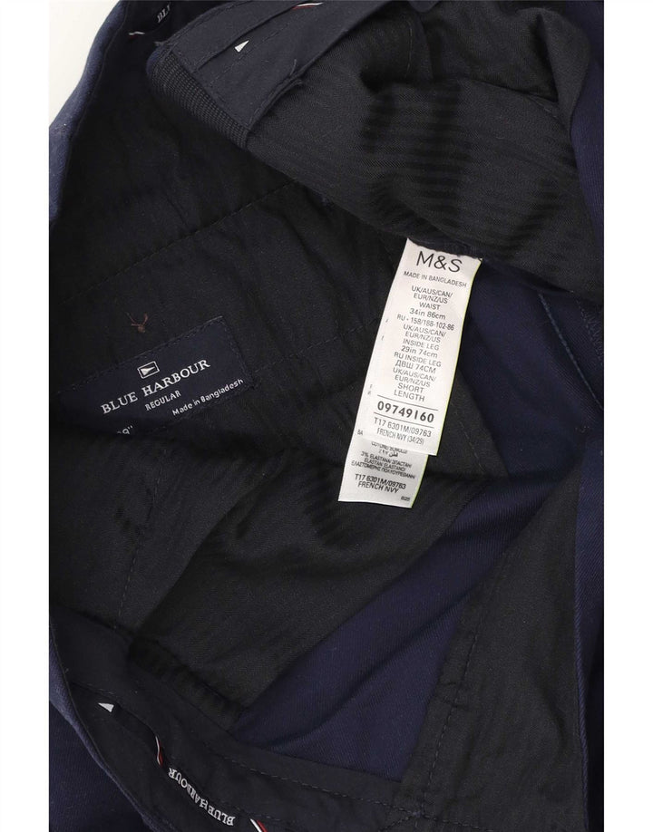 Pantaloni chino regolari Marks & Spencer da uomo Blue Harbour W34 L29 Blu Navy