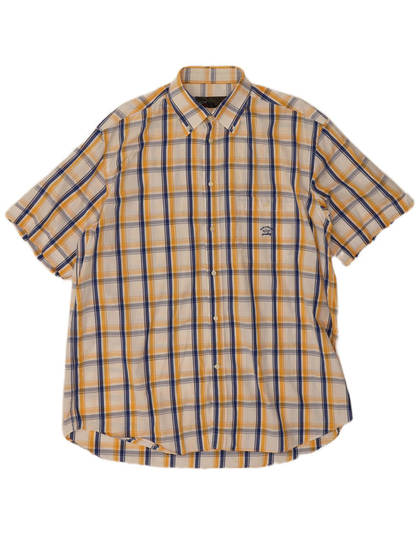 Paul & Shark Camicia a maniche corte da yachting da uomo taglia 43 17 XL a quadri gialli