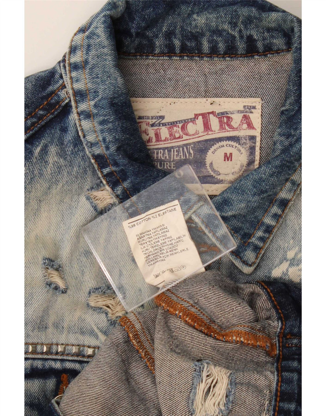 Giacca di jeans vintage invecchiata da uomo UK 38 cotone blu medio
